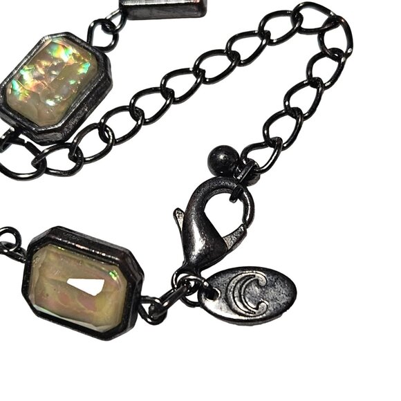 Elegant Opal Gemstone Square Link Necklace Fashion Jewelry Charming Charlie - Picture 3 of 5